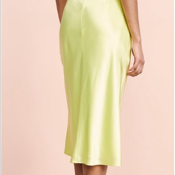 NWT CINQ À SEPT Marta 100% Silk-Satin Skirt In Lemongrass Size Large - Picture 5 of 14